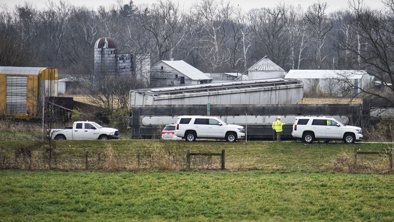 A train derailment this morning has shut down part of U.S. 127 in Wayne Twp. The incident happened about 4:15 a.m. near the intersection of Hamilton-Eaton Road (US 127) and Oxford Trenton Road. Several train cars are involved and on their side. NICK GRAHAM / STAFF