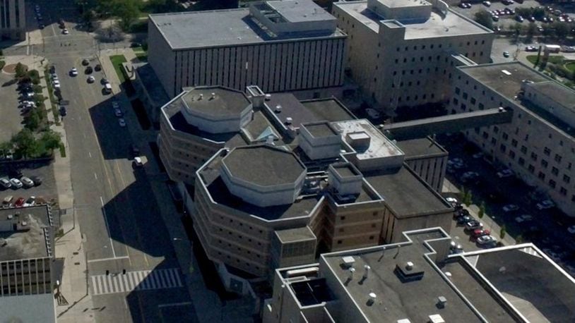 An aerial view of the Montgomery County Jail in Dayton. STAFF