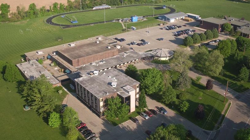 Aerial photo shows the Yellow Springs High School and McKinney Middle School campus. TY GREENLEES/STAFF