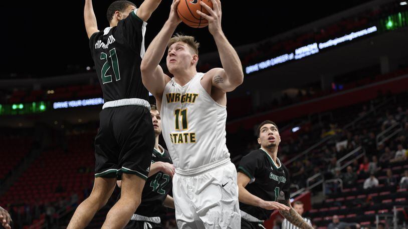 Wright State’s Loudon Love puts up a shot Saturday against Green Bay in the Horizon League tournament quarterfinals at Little Caesars Arena in Detroit.