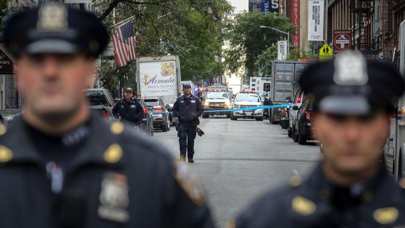 Police in New York City are searching for a suspect who jumped out a Brooklyn precinct window.