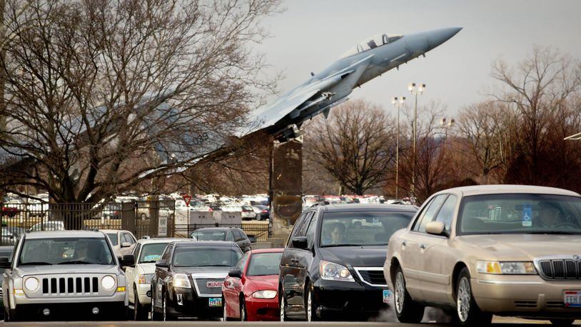 Vehicles exit Gate 12A at Wright Patterson Air Force Base. STAFF FILE PHOTO