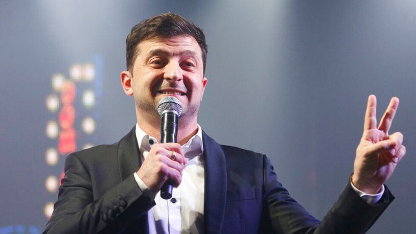 Volodymyr Zelenskiy, Ukrainian actor and candidate in the presidential election, hosts a comedy show at a concert hall in Brovary, Ukraine, March 29, 2019. Exit polls show Zelenskiy is likely the  new president and incumbent Petro Poroshenko conceded defeat soon after the polls emerged.