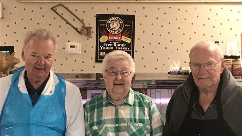 Dale Zink (78, from left), Evodine South Zink (84) and Zane Zink (87) are siblings working at Franklin’s Zink Market. The are the fourth of six generations of the family working for the business. CONTRIBUTED