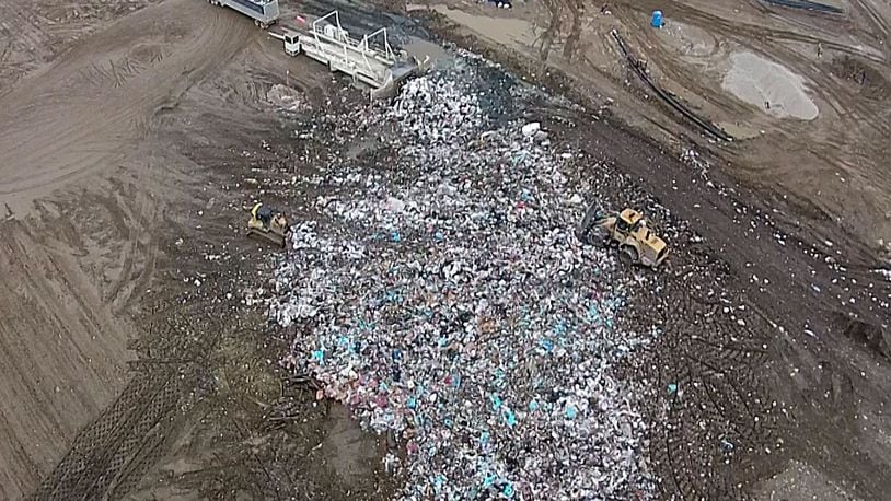 The operator of a Dayton landfill is apologizing after Moraine residents say odors from its facility are impacting their breathing, forcing them indoors and decreasing land values. One Moraine resident who lives near the Stony Hollow Landfill on Gettysburg Ave. This aerial view from SKY 7 shows waste being spread across the top of the landfill on Gettysburg Ave. SKY 7 STAFF