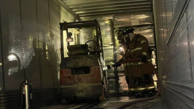 Vandalia fire crews extinguished a forklift on fire inside a trailer Wednesday evening | Photo courtesy of Vandalia Division of Fire via social media