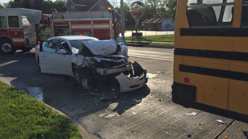 Nine Kiser Elementary students were injured in rear-end crash on Troy Street in Dayton on Monday morning, according to officials. Injuries were minor, according to reports. ADAM MARSHALL/STAFF