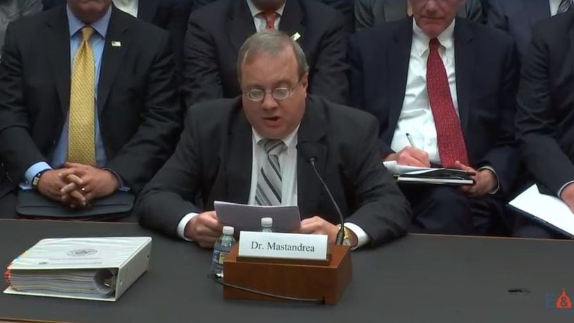 Dr. Joseph R. Mastandrea, chairman of Springboro-based Miami-Luken, reads his opening statement at the start of a congressional hearing into the opioid crisis. CONTRIBUTED