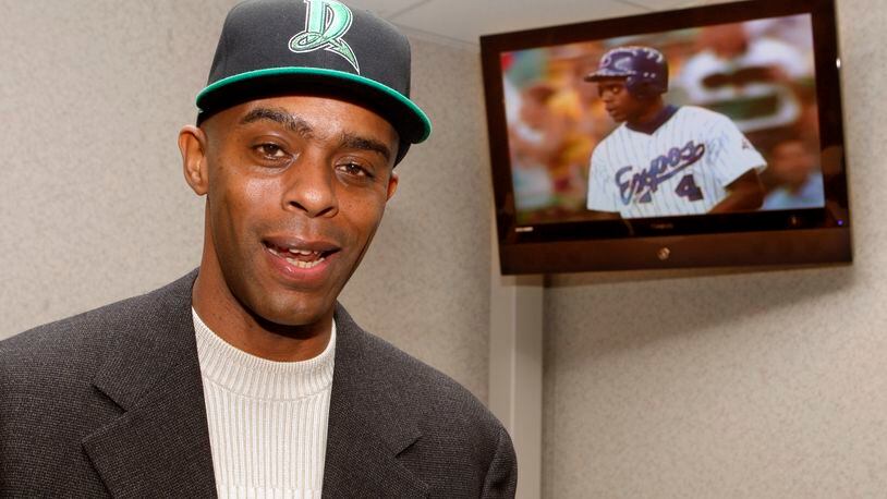 Former second baseman for the Montreal Expos and the Baltimore Orioles Delino DeShields is introduced as the Dragon's new manager during a press conference at Fifth Third Field.
