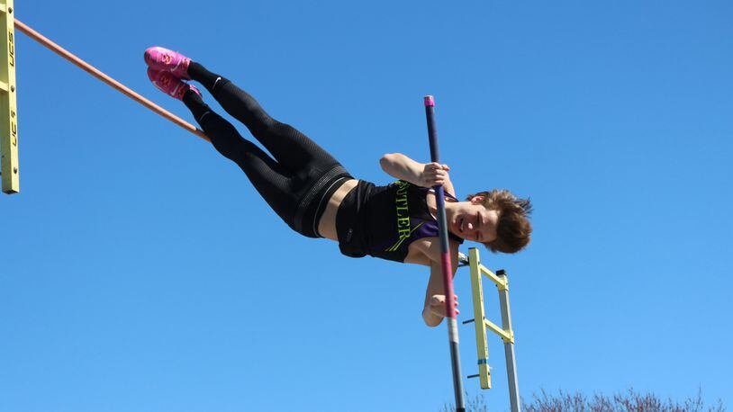 Butler High School junior Dalton Shepler, who won the Division I indoor state pole vault championship earlier this month, set a personal best outdoors with a vault of 15-7 at the Up and Running Invitational in Troy last Saturday. Greg Billing / Contributed