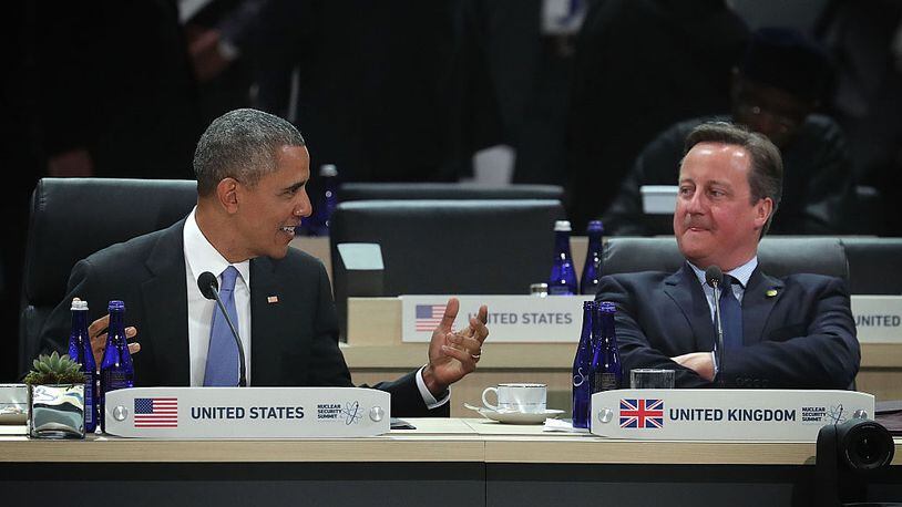 WASHINGTON, DC - APRIL 01: U.S. President Barack Obama (L) talks to Prime Minister of the United Kingdom David Cameron (R) during a scenario-based policy discussion of the 2016 Nuclear Security Summit April 1, 2016 in Washington, DC. U.S. President Barack Obama is hosting the fourth and final in a series of summits to highlight accomplishments and make new commitments towards reducing the threat of nuclear terrorism. (Photo by Alex Wong/Getty Images)