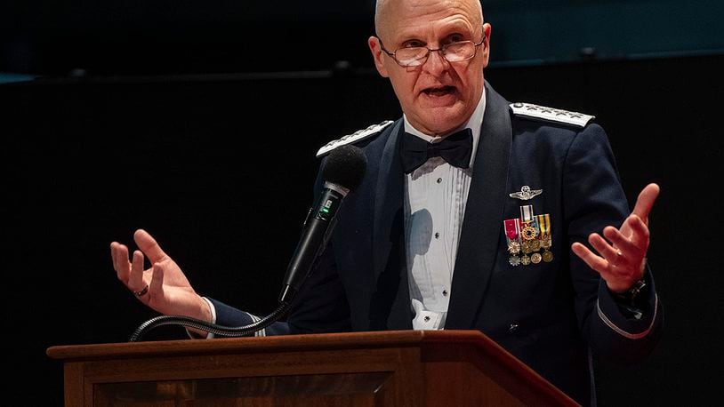 Gen. Arnold Bunch Jr., Air Force Materiel Command commander, delivers remarks during the AFMC Annual Excellence Awards Banquet on March 23 in the National Museum of the U.S. Air Force. U.S. AIR FORCE PHOTO/R.J. ORIEZ