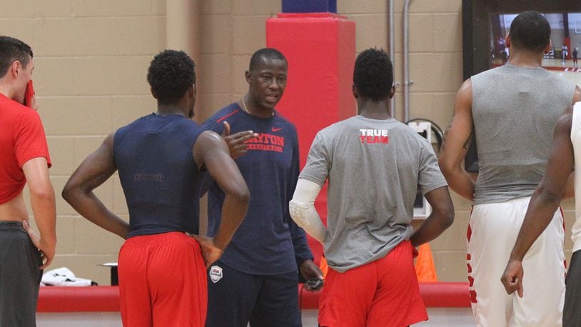 Daytons Anthony Grant talks to players during practice at the Cronin Center on Tuesday, July 31, 2018, in Dayton. David Jablonski/Staff