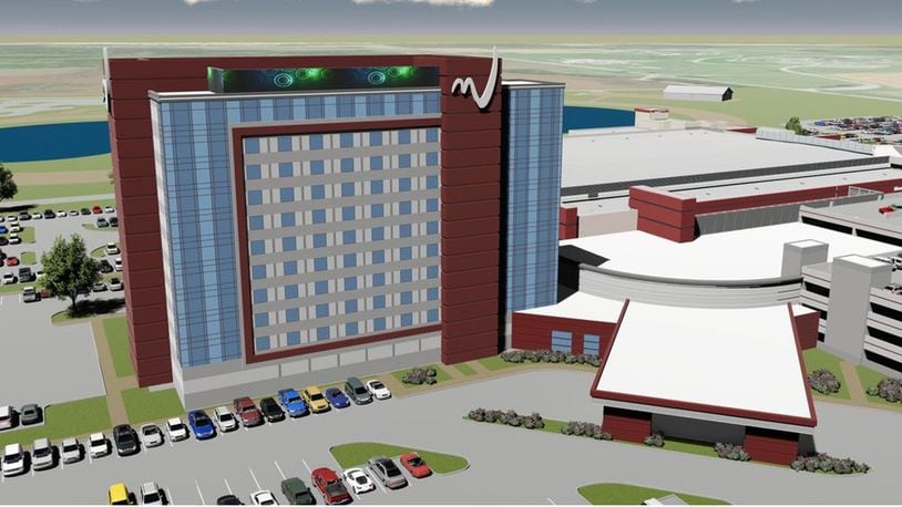 This is a rendering of the view from the west side of the 11-story Miami Valley Gaming Hotel approved Tuesday by the Warren County commissioners.