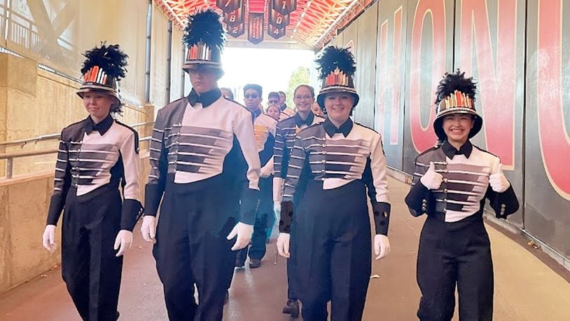 After a winning performance on "The Shoe" in the Ohio State Stadium, Beavercreek band members walk proudly through the stadium tunnel. Contributed photo