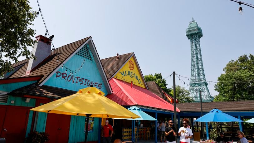 Kings Island visitors got to experience the newest themed area "Adventure Port" before the official opening day Friday, June 9, 2023 in Mason. The area features Enrique's Restaurant and Mercados Patio Bar, Adventure Express coaster and two new rides, Sol Spin and Cargo Loco. NICK GRAHAM/STAFF