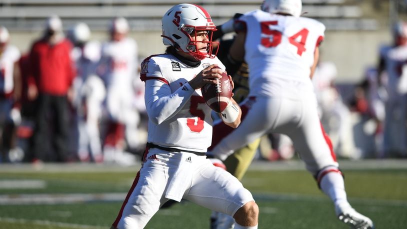 Miami sophomore quarterback Brett Gabbert set career highs Saturday with 308 yards passing and four touchdowns in the RedHawks' 38-7 win over Akron. Jeff Harwell/Akron Athletics
