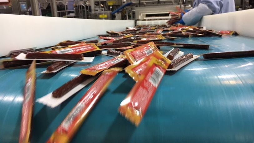 Slim Jim meat sticks on the way from a plant in Troy to you. THOMAS GNAU/STAFF