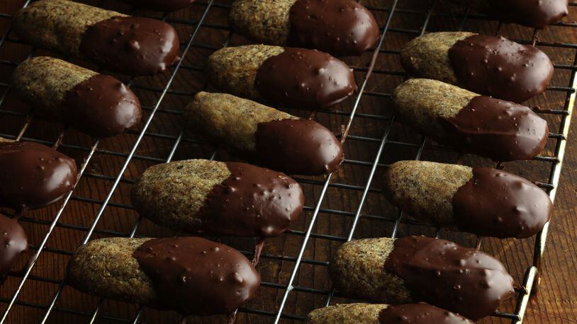 A chocolate espresso glaze coats shortbread cookies flavored with more espresso. They’re great with a cup of coffee. (E. Jason Wambsgans/Chicago Tribune/TNS)