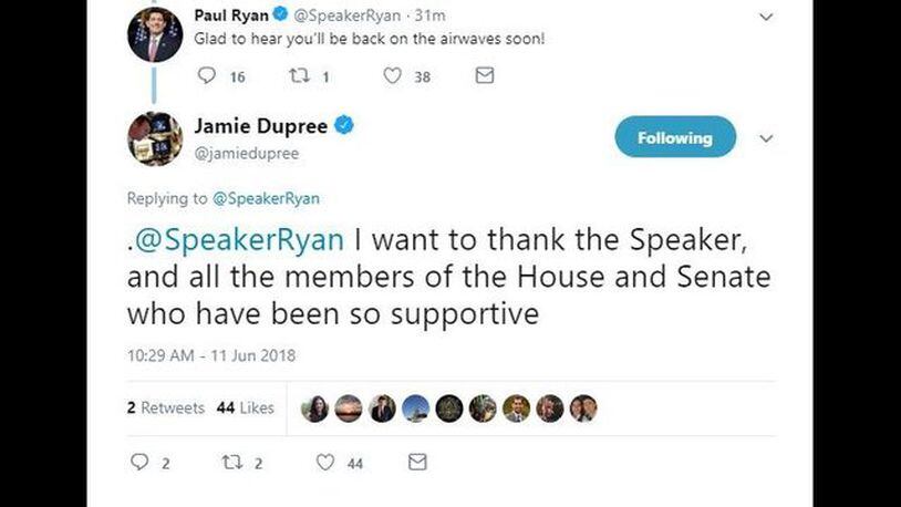 Paul Ryan reacted to news of Jamie Dupree's new voice.