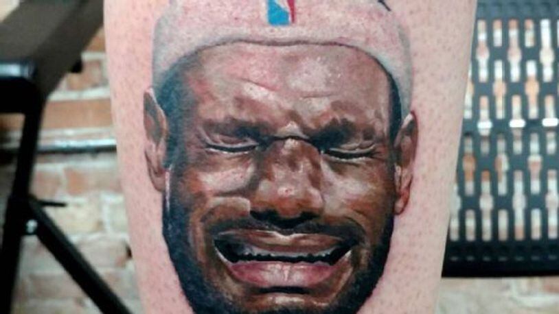 Kalen Gilleese had a tattoo of a crying LeBron James applied to his right calf.
