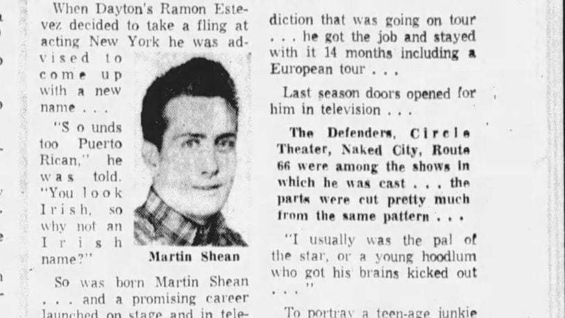 Article about Martin Sheen in an Aug. 20, 1962 edition of the Dayton Daily News.