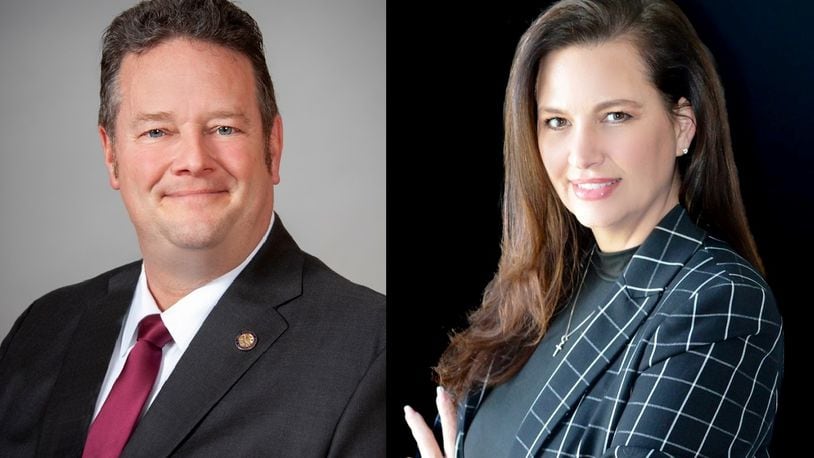 Headshots of Republican 70th Ohio Statehouse District primary candidates Brian Lampton and Katherine Shutte.
