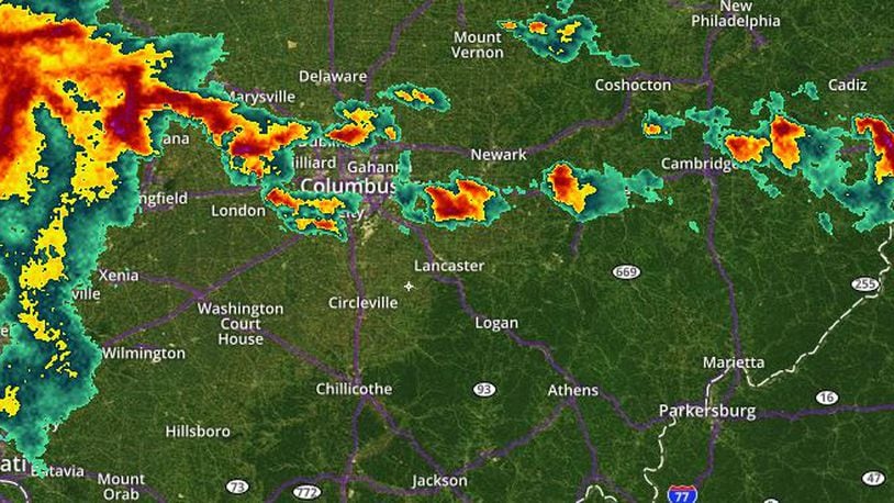 Radar image of weather around Columbus, Ohio, taken at 4:12 p.m. May 19. PHOTO / WHIO.com Interactive Radar