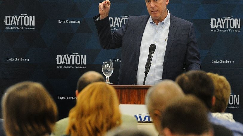 Kettering Health's new CEO, Michael Gentry, was the guest speaker at the Dayton Area Chamber of Commerce breakfast event, Friday, Jan. 12, 2024. The event was held at the NCR County Club in Kettering. MARSHALL GORBY\STAFF