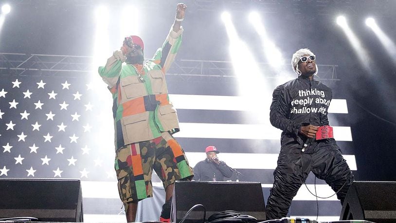 BYRON BAY, AUSTRALIA - JULY 25:  Andre 3000 and Big Boi of Outkast perform on stage at Splendour In the Grass 2014 on July 25, 2014 in Byron Bay, Australia.  (Photo by Mark Metcalfe/Getty Images)