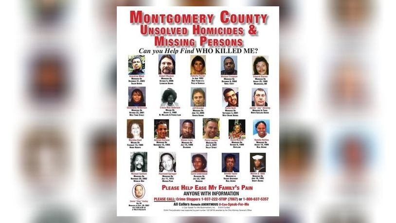 Montgomery County poster of unsolved and missing persons cases. Contributed