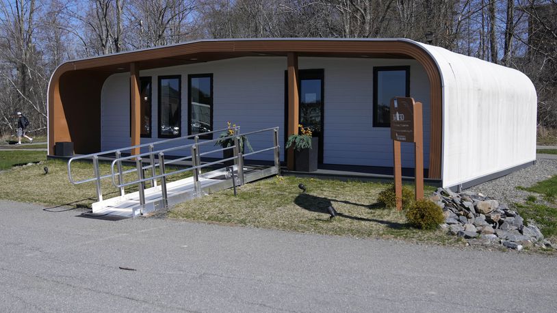 The BioHome3D is seen Tuesday, April 23, 2024, at the University of Maine, in Orono, Maine. The 600-square-foot single-family home was made by UMaine's original 3D printer in 2019. (AP Photo/Robert F. Bukaty)