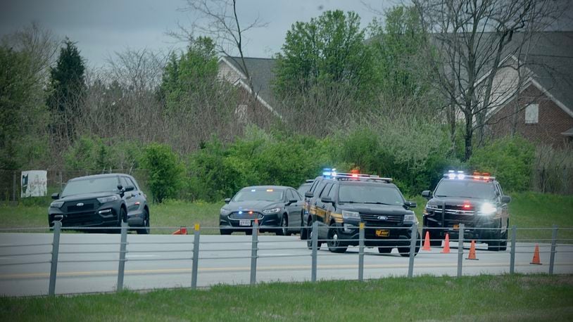 I-675 north was closed in Washington Twp. Tuesday, April 26, 2022, for a Montgomery County sheriff's deputy investigation. MARSHALL GORBY / STAFF