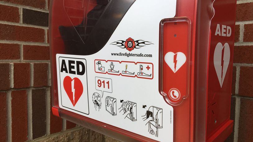 AED machine at Centerville-Washington Twp. MIKE BURIANEK / STAFF PHOTO