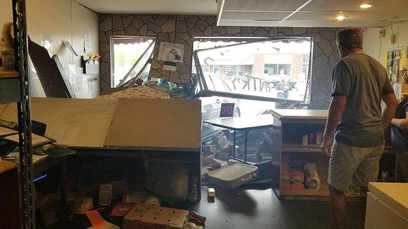 A vehicle crashed May 3 through the front of the Fairfield Food Pantry on Magie Road. CONTRIBUTED