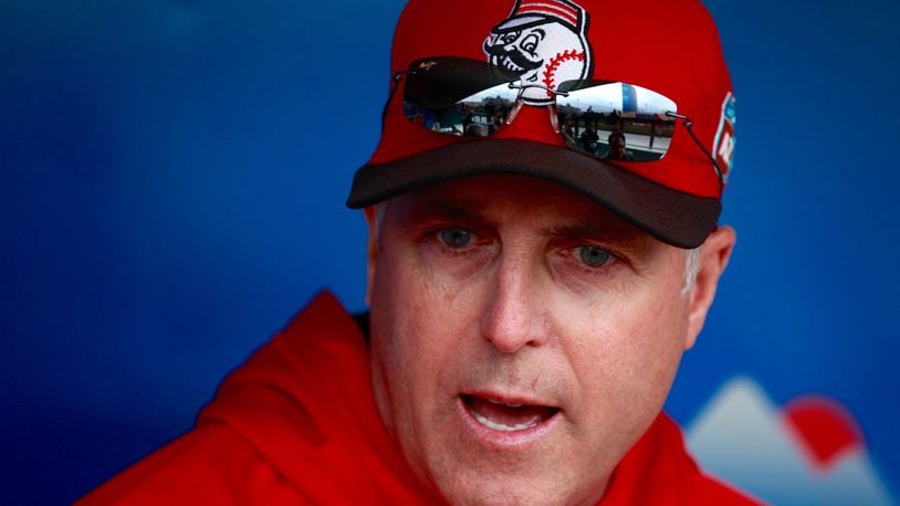 Reds manager Bryan Price talks to reporters before an exhibition game against the Pirates at Victory Field in Indianapolis on Saturday, April 2, 2016. David Jablonski/Staff