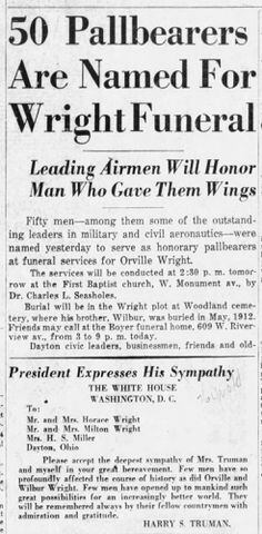 Orville Wright funeral