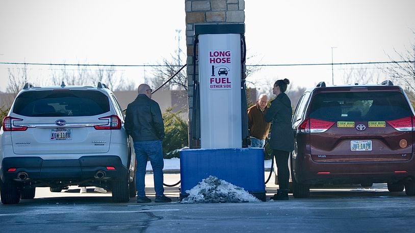 These shoppers are trying to save money by purchasing their gas at Costco on Feedwire Road. The average price of gas nationwide has increased for the past four weeks, with the average price in Ohio climbing 30 cents between Feb. 8 and Feb. 15, according to AAA. MARSHALL GORBY/STAFF
