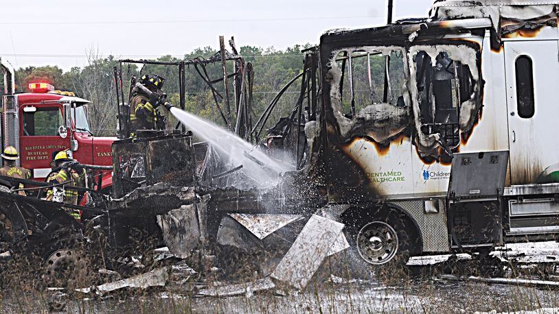 This crash happened near mile marker 57 between Ohio 41 and Ohio 72, killing Matthew Cornett, 37, of Wilmington. Cornett’s truck rear-ended another vehicle and caught fire. STAFF