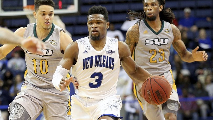 New Orleans Privateers guard Nate Frye (3) during the game between Southeastern and UNO at Lakefront Arena on Thursday, March 2, 2017. University of New Orleans coach Mark Slessinger will never forget the game days when he’d drive past by lingering ruins from Hurricane Katrina on his way to rebuilt Lakefront Arena and see maybe 50 people in the stands at tip-off. Memories like those help him and others who never gave up on UNO appreciate how far this year’s No.1 seed in the Southland Conference tournament has come. (Michael DeMocker/NOLA.com The Times-Picayune via AP)