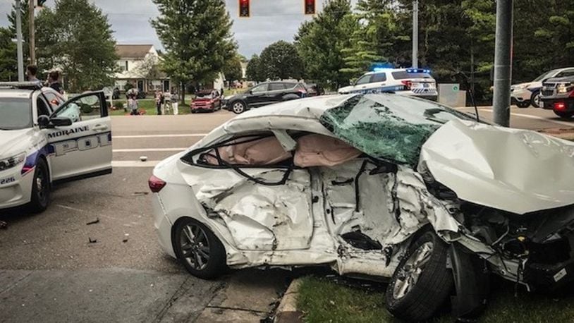 This car was driven by Mary Taulbee, who died in a high-speed Moraine police chase on September 2018. Taulbee was not involved the police chase when her car was hit by a Moraine cruiser driven by Officer Matt Barrie. Alyssa Irwin-Debraux of Dayton pleaded guilty to charges connected with Taulbee's death and was sentenced to 13 years in prison. STAFF