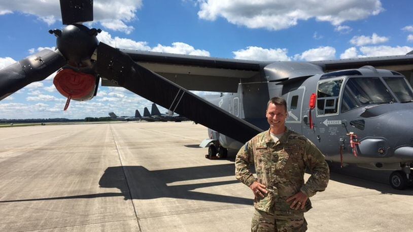 Col. Thomas Palenske, 1st Special Operations Wing commander, in front of a CV-22 Osprey part of exercise Olympus Archer at Wright-Patterson Air Force Base. BARRIE BARBER/ STAFF