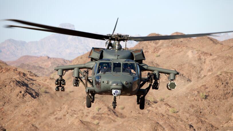 An armed Black Hawk helicopter, powered by General Electric. Lockheed Martin image.