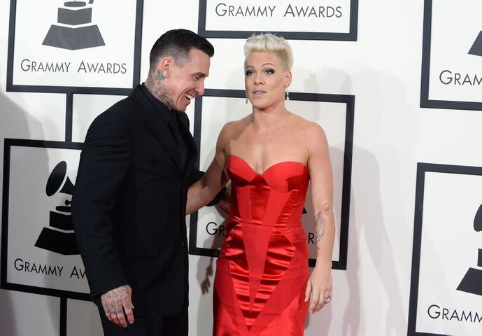 Red on the red carpet: Pink with husband Carey Hart