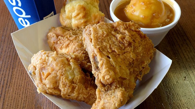 A three-piece Krispy Krunchy Chicken combo. Krispy Krunchy Chicken launched March 23 at 1000 Miamisburg Centerville Road in Washington Twp. in conjunction with the adjoining Caesar’s Drive Thru. STAFF FILE PHOTO