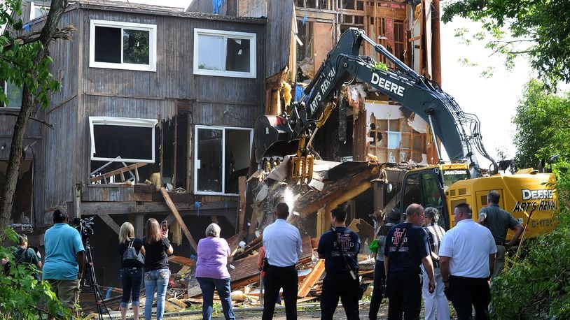 Demolition began on a  five-unit condominium on Lofty Oaks Lane in Harrison Township Friday Aug. 5, 2022. The condominium was damage by a tornado Memorial Day 2019. MARSHALL GORBY\STAFF