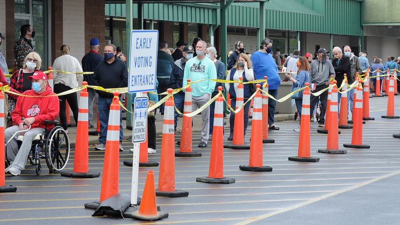 Early voting lines at the Greene County Board of Elections Wednesday, Oct. 21, 2020. MARSHALL GORBY\STAFF