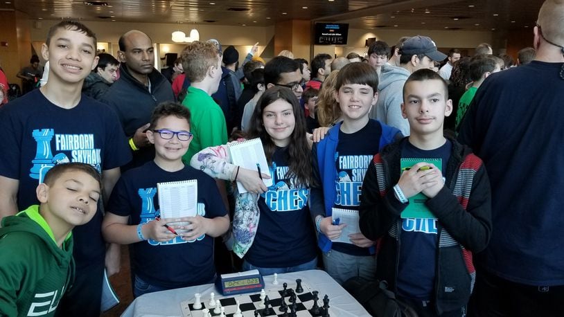 The Fairborn chess club at the Queen City chess tournament in Cincinnati this year. From left to right: Owen Myers, Xander Moore, Kaylee Lykins, Matthew Wardle, William Lykins. CONTRIBUTED