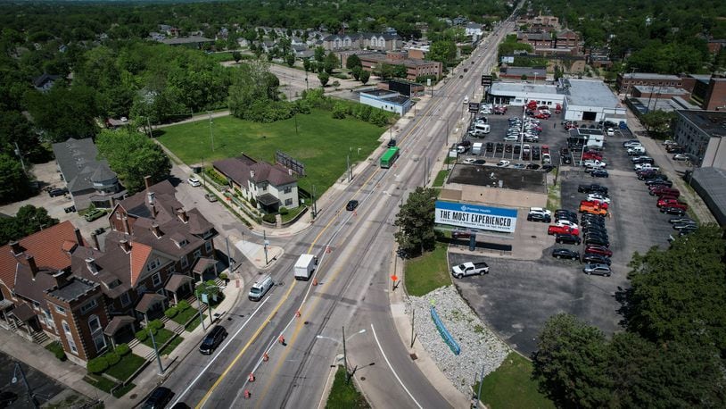 The second phase of construction for Salem Avenue in Dayton is starting at Riverview Avenue (bottom of photo) and going north. JIM NOELKER/STAFF