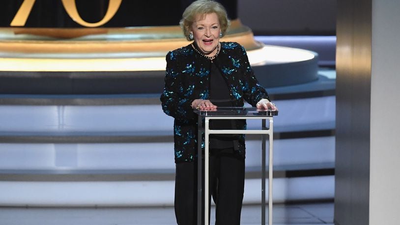 Betty White speaks onstage during the 70th Emmy Awards at Microsoft Theater on September 17, 2018, in Los Angeles. (Kevin Winter/Getty Images/TNS)